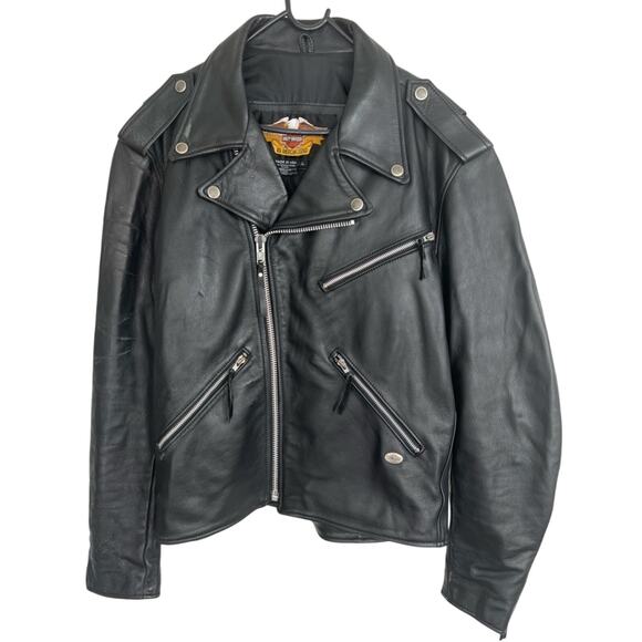 90's HARLEY DAVIDSON レザーアワードジャケット XXLサイズ Harley Davidson Black Leather Jacket Size XXL Made In USA Mens